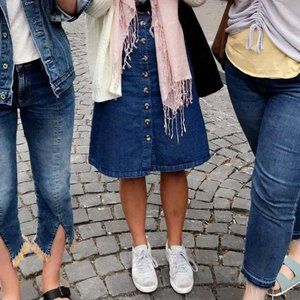 Denim high-rise midi skirt